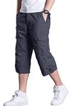 LAVIQK Men's Casual Cargo Shorts 16" Inseam Below Knee Multi Pocket 3/4 Capri Long Shorts Twill Relaxed Fit Pants