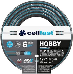 Cellfast Gartenschlauch Hobby, Formstabiler, Flexibel 6-lagiger Schlauch aus hochwertigem Doppelgeflecht mit Kreuz- und Trikotgewebe, 30 bar Berstdruck,25m, 1/2", 16-200