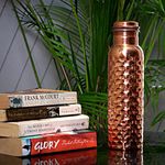 Craft Trade Hammered Copper Water Bottle 1 liter Leak-Proof Pure Water Bottle Handcrafted 34 Oz Leak Proof Joint Less Indian Ayurvedic Copper Vessel Eco-Friendly Health Benefits For Yoga, Sports