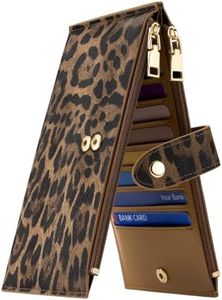 Travelambo RFID Wallet Women Large Size Bifold Multi Card Wallet Case with Zipper Pocket Credit Card Holder for Women(Leopard)
