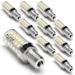 ALIDE E12 Led Candelabra Bulbs 6000k Daylight White,Replace 60 Watt E12 Halogen Equivalent,T6 Small Base 120V E12 C7 LED Light Bulbs 6W Bright Cool White for Ceiling Fan Chandelier Light,550lm(10Pack)