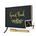 Wedding Guest Book — Registry Sign In Book for a Wedding, Reception, Anniversary, Birthday, or Baby Shower — Black Guestbook with a Gold Rose Floral Design — 9 x 6 inches (100 pages)