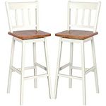 GiantexUK Bar Stools Set of 2, Rubber Wood Swivel Barstools with Back & Footrest, 76/61CM Seat Height Armless Breakfast Dining Counter Chairs for Kitchen Dining Living Room Office(43x46x111cm, White)