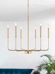 ETONIMERR Gold Chandeliers Ceiling Lights 6 Light Modern Farmhouse Chandelier for Dining Room Light Fixtures, Candle Brass Pendant Light for Kitchen Island Living Room Foyer Bedroom