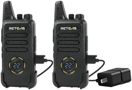 Retevis RT22S Walkie-Talkies Rechargeable,Small Walkie Talkies for Adults,VOX Alarm Channel Signal Display,Compact Two Way Radios for Family Community Gift Skiing(2 Pack)