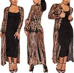 PROMLINK Women's Sequin Cardigans Open Front Long Sleeve Duster for Evening Prom,Black 3X-Large