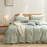 BESTOUCH Duvet Cover Set 100% Washed Cotton Linen Feel Super Soft Comfortable Chic Lightweight 3 PCs Home Bedding Set Solid Sage Green Oversized King