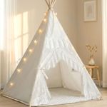 Kids Teepee Tent with Starry Lights, Ground Mat and Pockets, Teepee Tent for Kids Indoor & Outdoor Use, Foldable Play Tents for Boys & Girls, Washable Toddler Playhouse for Birthdays & Holidays