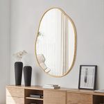 ULIKE Irregular Wall Mirror, 24"x32" Asymmetrical Mirror, Decorative Vanity Mirror for Bathroom, Modern Wood Frame Mirror for Bedroom, Living Room, Entryway