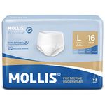 MOLLIS Adult Incontinence & Postpartum Underwear for Men and Women, Disposable Protective Underwear with Overnight Leak Protection, Odor Control, Large, 16 Count