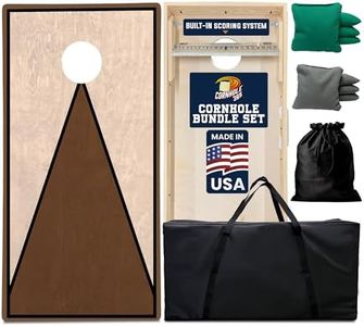 Cornhole365 Stained Triangle Cornhole Board Set - Includes Solid Wood Cornhole Board, 8 All-Weather Cornhole Bags, Portable Carrying Case & String Tote Bag Outdoor Game Bundle