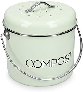 Navaris Cubo de metal para compost - Contenedor de basura orgánica con tapa y 3x filtro - 21.5 x 23.2 CM - Compostera vintage para la cocina de 5 L