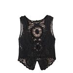 Knitted Vest Tops For Women,Womens Floral Crochet Vest White V-Neck Hollow Mandala Flower Sleeveless Open Front Button Short Vest Shawl Cardigan Knit Boho Hippie Gilet Blouse Summer Bikini Cover Up,