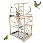 HPAWHOMEPART Bird Playground, Parrots Playstand for Small to Medium Birds, Perch Stand with 3 Ladders Playgym with Rope Perch, Swings Feeder Cups Bird Cage Accessories for Conure Cockatiel Lovebirds