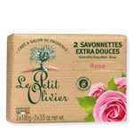 Le Petit Olivier Soap Bars with Rose and Olive Oil Soap Bar - Gently Cleanses Skin - Delicately Perfumed - Moisturizing And Softening - Vegetable-Based - Eco-Friendly Packaging - Paraben Free - 2 x 100 grams bars