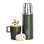 Healter 600ml Travel Vacuum Flask, Water Bottle for Coffee, Built-in Lid Cup, Stainless Steel, Thermal Tea Mug, Sport Bottles, Green