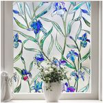 Coavas Window Privacy Film: Stained Glass Window Film Decorative 3D Violets Faux Stained Glass Static Cling Non Adhesive Stickers Sun Heat Blocking for Room Door,Purple, 23.6 x 35.4 Inch