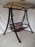 Home & Garden Swing Metal Body Swing Chair 3 Seater with Roof Black/Red