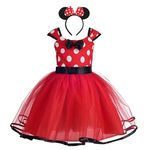 Dressy Daisy Little Girl Polka Dots Fancy Dress Up Costume Birthday Party Tulle Dresses with Headband Size 5-6 Red 203