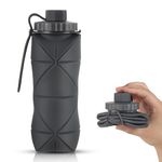 YCTMALL Silicone Collapsible Water Bottles,Lightweight Reusable Leakproof For Traveling Camping Hiking Cycling Sports Outdoor,Foldable Portable Travel Water Bottle 600ML Dark Grey 1Pack.
