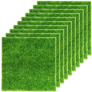 SING F LTD 10pcs Artificial Garden Grass Life-Like Fairy Artificial Grass Lawn 15 x 15cm Miniature Ornament Garden Dollhouse DIY Grass Indoor/Outdoor/Balcony