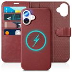 TUCCH Wallet Case for iPhone 16, PU Leather [Wireless Charge] [Magnetic Detachable Shockproof Case] [4 Card Slots] [Stand] Flip Removable Cover Compatible with iPhone 16 5G 2024, Dark Red