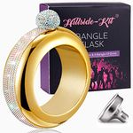 Hillside-Kit Bracelet Bangle Flask Handmade Rhinestone Lid Stainless Steel Hidden Liquor Wine Flask Funnel Set Gift for Women Men Party Flask/Girls Cruise Sneak Flask Boozy 3.5 OZ (Gold Stone)