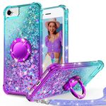 Unlicaku for iPhone SE 2022 Case, iPhone SE 2020 Case, iPhone 8 Case, iPhone 7 Case, with Ring Women Girls Bling Holographic Sparkle Glitter Cute Case, Diamond Ring Protective Phone Case, Purple