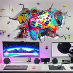 Game Wall Stickers Gaming Wall Decals for Boys Bedroom Gaming Room Wall Decor Decals Peel and Stick (Watercolor Controller)