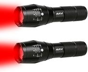 AuKvi 2 Pcs Powerful Red LED Flashlight Single Mode Long Range Red Hunting Light Torch Zoombale, Waterproof Red Torch Best for Astronomy, Aviation, Night Observation,etc