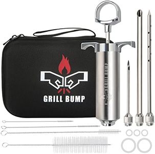 Grill Bump Meat Injector Syringe Kit with 3 Professional Marinade Injector Needles and Travel Case for BBQ Grill Smoker, Turkey and Brisket; 2-oz Large Capacity, Both Paper User Manual and E-Book