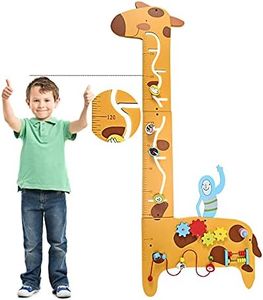 Activity Wall Panel Busy Board 7 in 1 Multifunctional Giraffe Wooden Height Ruler, Children’s Early Education Hand-Eye Eombination Sensory Exercises Abacus Elide Gear Game for Children Over 36 Months