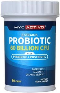 MyoActivo 60 Billion CFU Probiotic - Unique Tri-Blend w/ 8 Probiotic Strains, Prebiotics & Postbiotics - for Digestive & Immune Support - Delayed Release - Shelf Stable - Non-GMO, Gluten Free - 30 Ct