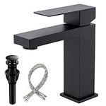 Black Bathroom Faucet, Bathroom Sink Faucet, Single Hole Bathroom Faucet, Matte Black 1 Hole Single Handle Bathroom Faucet with Pop Up Drain and Supply Lines, BF011B