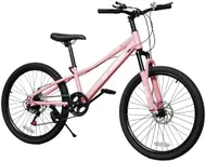 DEYGIA 20/24 Inch Kids Mountain Bike, Bike for Kids 6-12, 7 Speeds, Girls Boys Bike with Suspension Fork, Dual-Disc Brake, Anti-Slip Butyl Tires, Multi Color (Pink, 24 Inch)