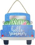 AuldHome Design Hello Summer Door Sign, Wall Decor Rustic Farmhouse Sign, Pickup Truck Shaped 3D Sign
