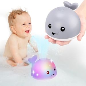 KaeKid Whale Automatic Water Spray Bath Toy With LED Light Up Floating Feature for Baby, Toddler Bathroom Shower, Tub Games, Swimming Pool Party - Birthday Gift (Black)