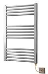 Greened House Electric Chrome 500W x 800H Flat Towel Rail + Timer and Room Thermostat Bathroom Towel Rails