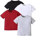 OPAWO Unisex Infant Baby Crew Neck T-Shirt 4 Pack Toddler Short Sleeve Solid Color Tees Shirts for Boys Girls 6 Months-5T, Black/White/Gray/Red, 18-24 Months