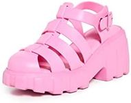 Melissa Megan Platform Jelly Heels for Women - The Iconic Original 90’s Jelly Shoe, Fisherman's Sandal with Chunky, Platform Lug-Sole Heel and Adjustable Strap and Side Buckle, Pink, 8