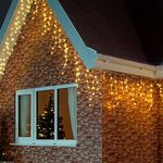 Outdoor Warm White Icicle Christmas Fairy Lights, 300 LED 6 Metres Lit Width, 60 Icicles, 8 Hour Timer, 8 Modes, Safe Voltage