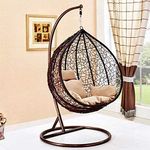 Large Brown Hanging Rattan Swing Patio Garden Chair Weave Egg w/Cushion In Outdoor- The WINNER*