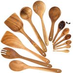 Wooden Spoons Cooking Utensils, 13pcs Acacia Wooden Kitchen Utensils Set Includes Cooking Spoons, Spatula, Soup Ladle, Measuring Spoons Set for Kitchen Use, Wooden Spoons Set for Cooking