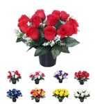 25cm Grave Flower Pots | 12 Red Roses | Artificial Flowers For Graves | Grave Flowers Cemetery Funeral Flowers | Suitable For Indoor & outdoor Use | Improved Design & Quality