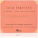 Lucky Feather Milestone 18th Birthday Gifts For Women - 14K Rose Gold Dipped Beads Bracelet on Adjustable 7”- 8” Cord - Bold 18 Year Old Gifts