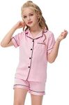 Veseacky Toddler Girls Satin Pajamas Sets Kids Silk Pjs Short Sleeve Button Down Sleepwear Soft Loungewear Set(Pink,size 4)