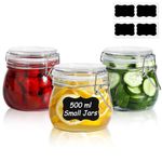 ComSaf 3 Pack 500ml Short Glass Jars with Airtight Lids, Small Clip Top Jars for Drawers & Pantry, Mini Mason Jars for Jam, Pickles, Canning, Snacks, Spice Storage & Pantry Organization