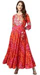 rytras Women's Cotton Printed Anarkali Embroidery Kurti(Red & Orange,S)