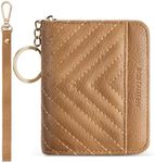 BOSTANTEN Credit Card Holder Wallet RFID Blocking Leather Small Wallet for Women Zipper Keychain Wallet with Wristlet Camel