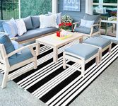 BUAGETUP Black and White Striped Outdoor Patio Rug 4' x 6',Hand Woven Cotton Patio Rug Front Porch Rug Indoor Outdoor Area Rug for Bedroom/Living/Room/Patio